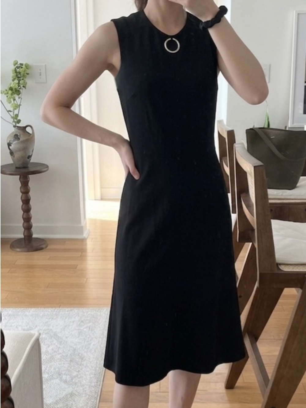 Stella McCartney Black Sleeveless Midi Dress with Ring Detail